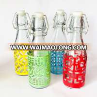 swing top glass juice bottle with stainless steel clip