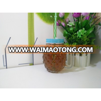 Wholesale 16oz mason pineapple jar with handle metal lid and straw