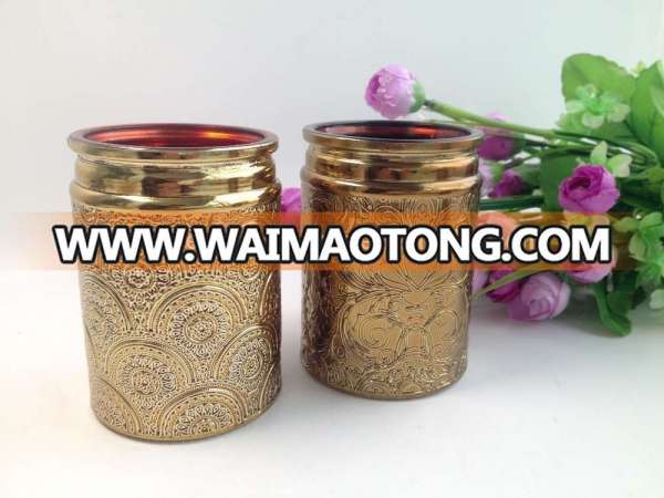 wholesale embossed copper candle jars with gold metal lid for luxury candle jar