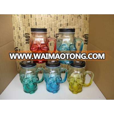 Creative Shaped 16oz Glass Skull Mason Jar With Lid & Straw